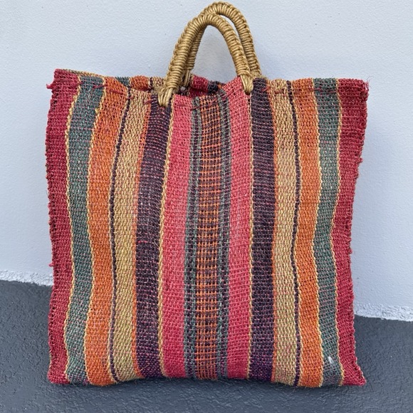 X-Large Handmade Woven Market Tote Bag Boho Striped Beach Shopper Artisan